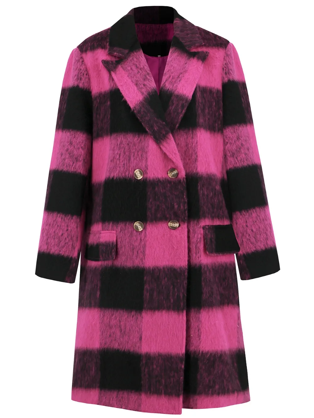 Plaid Double-Breasted Long Sleeve Coat, image 11