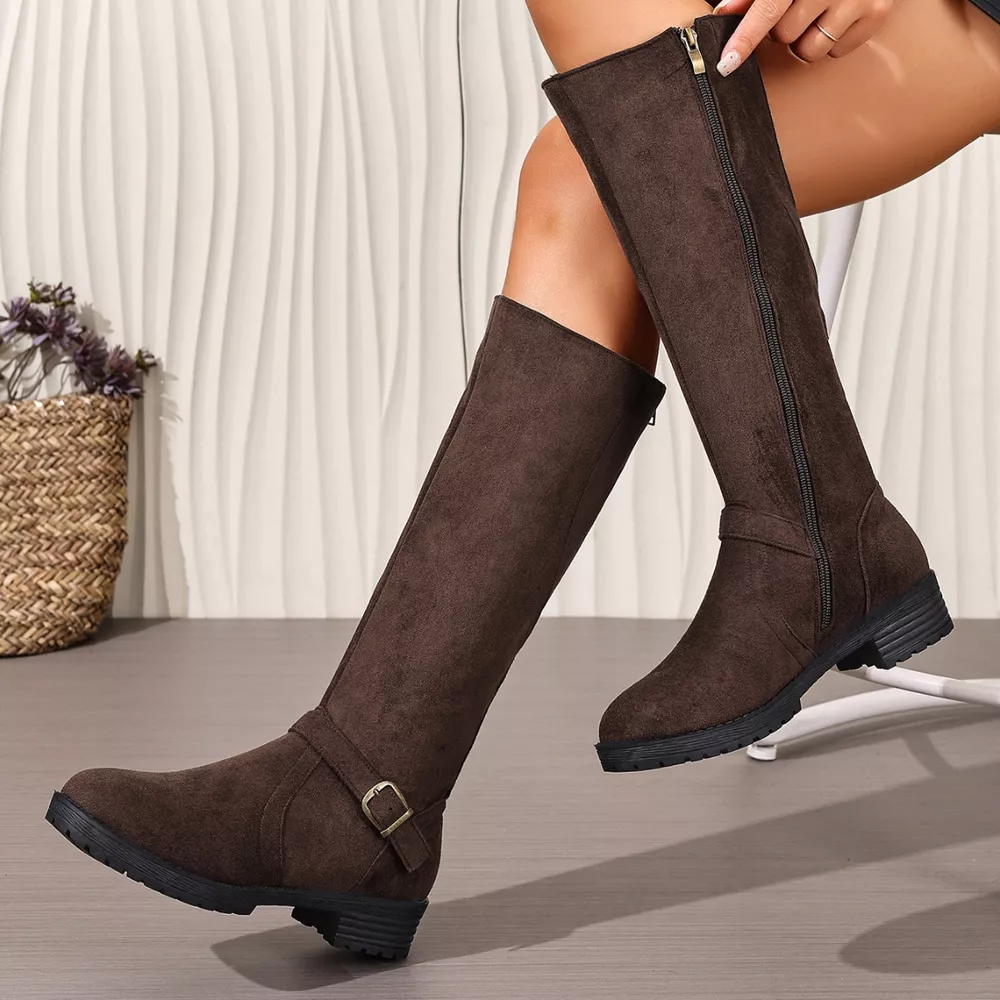 Knee-High Suede Buckle Accent Boots, image 12