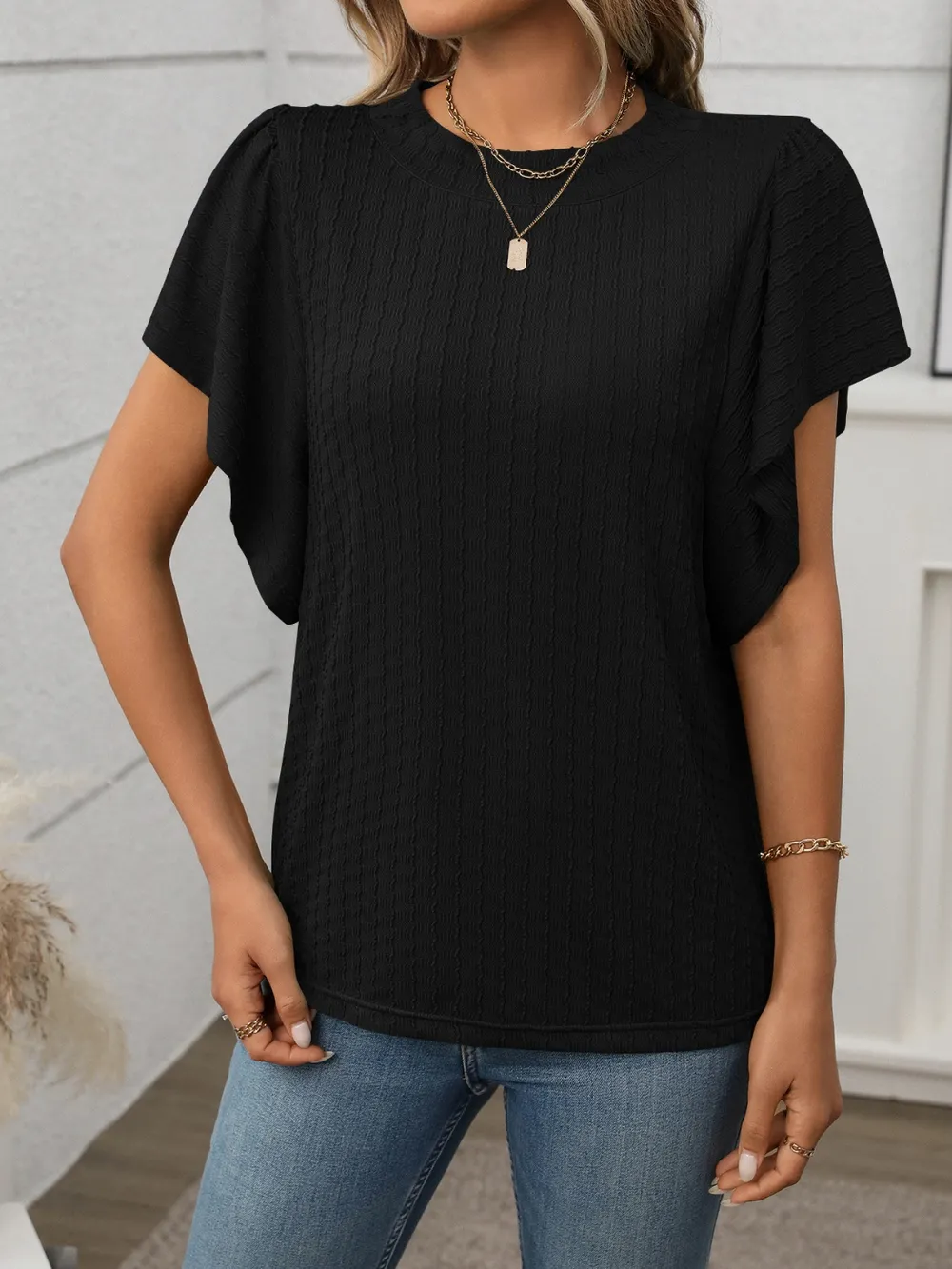 Round Neck Flutter Sleeve T-Shirt, image 13