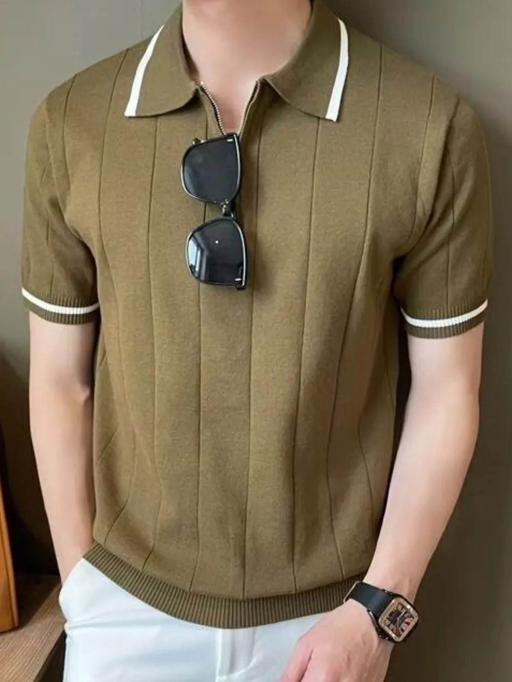 Men's Plus Size Quarter Zip Short Sleeve Polo, image 6