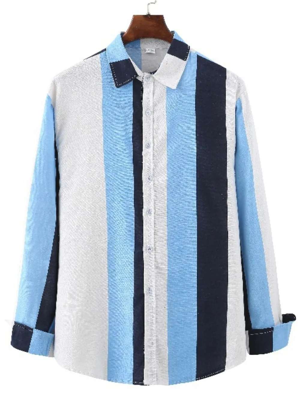 Men's Plus Size Striped Button Up Long Sleeve· Shirt, image 2