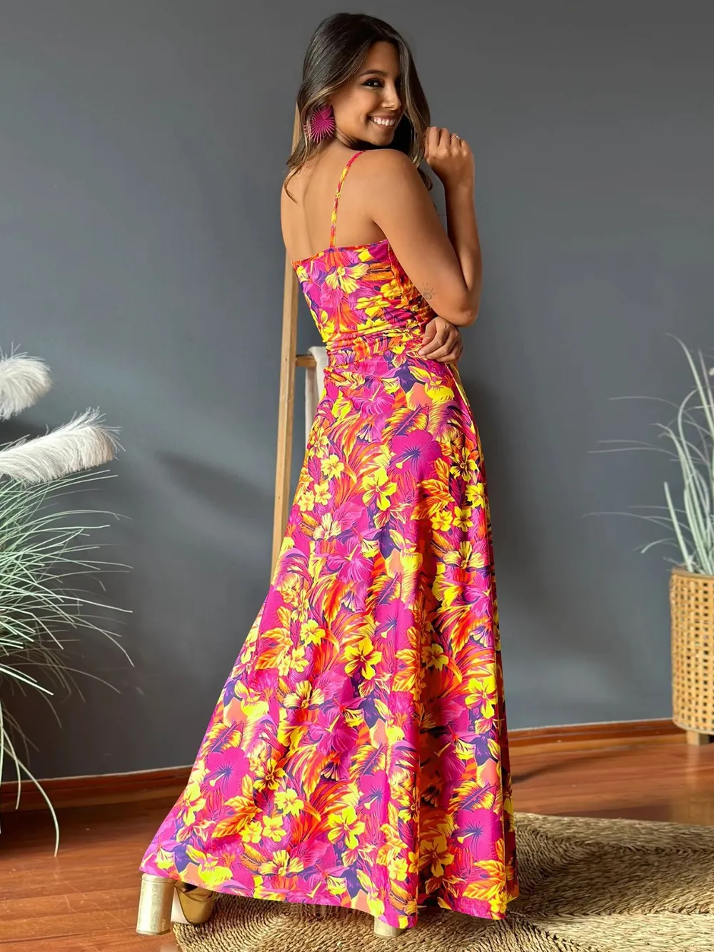 Twisted Printed V-Neck Cami Dress, image 3