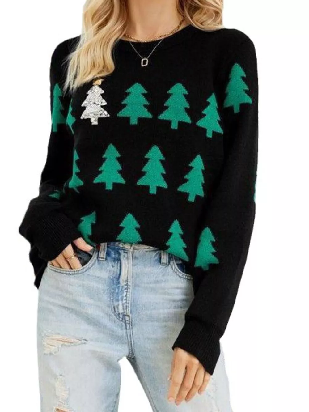 Christmas Tree Pattern Long Sleeve Sweater, image 9