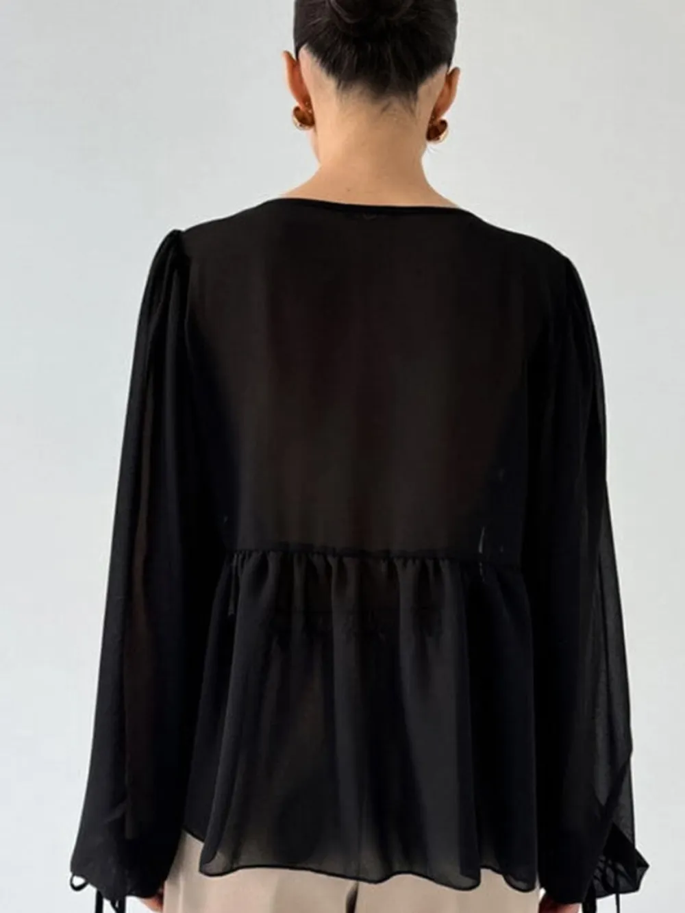Ruffled Tie Front Long Sleeve Blouse, image 12