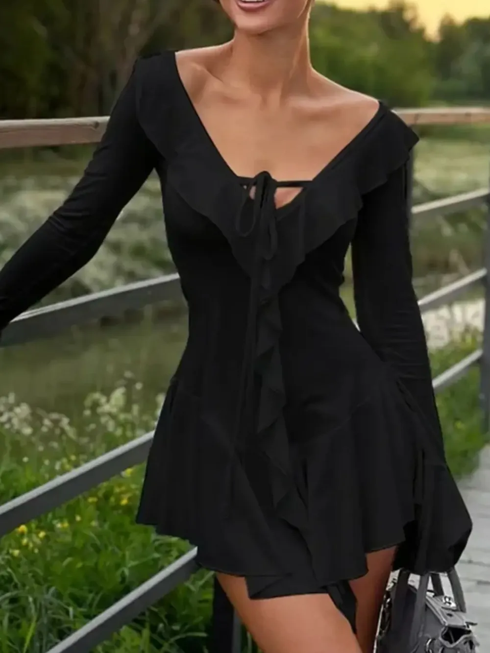 Ruffle V-Neck Flounce Sleeve Mini Dress, image 9