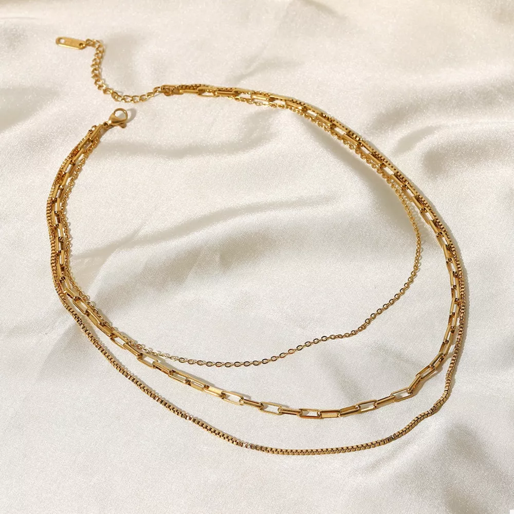 18K Gold-Plated Three Layered Necklace, image 5