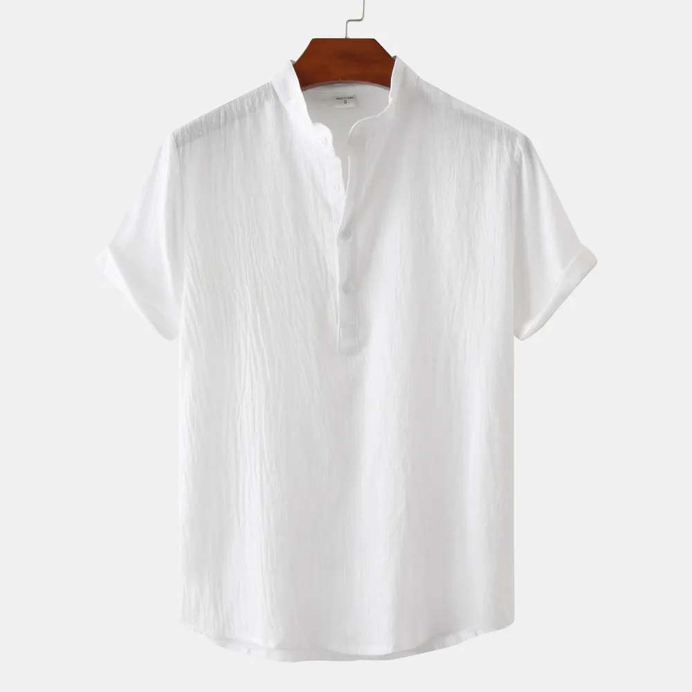 Men's Mandarin Collar Short Sleeve Henley Shirt, image 28
