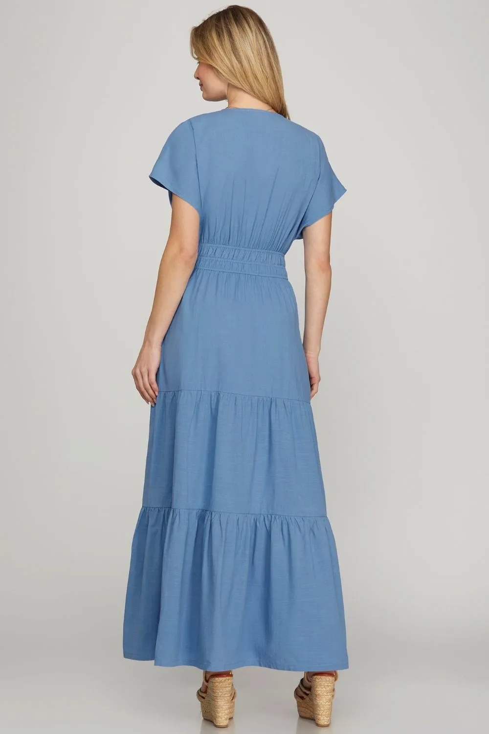 Surplice Short Sleeve Tiered Maxi Dress With Pockets, image 2