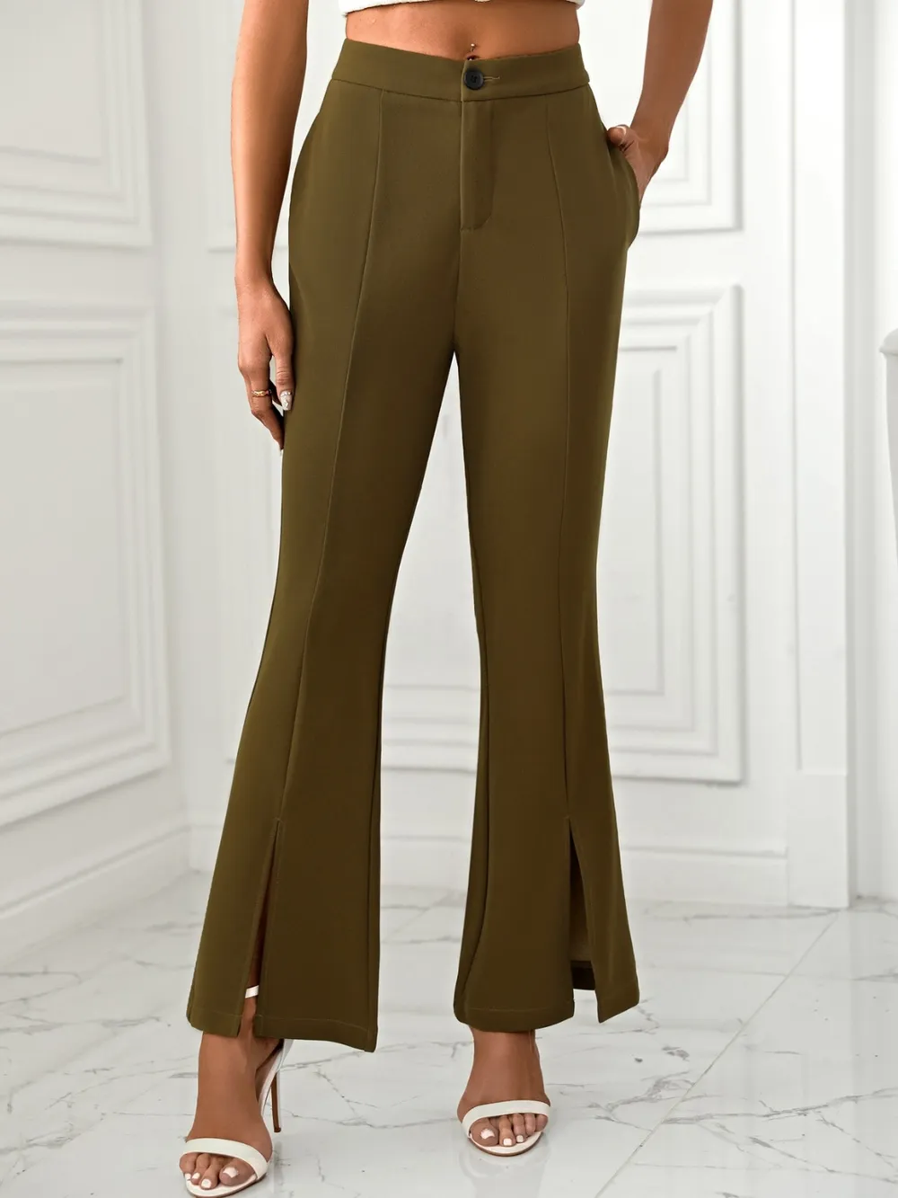 Slit Flare Pants with Pockets, image 6