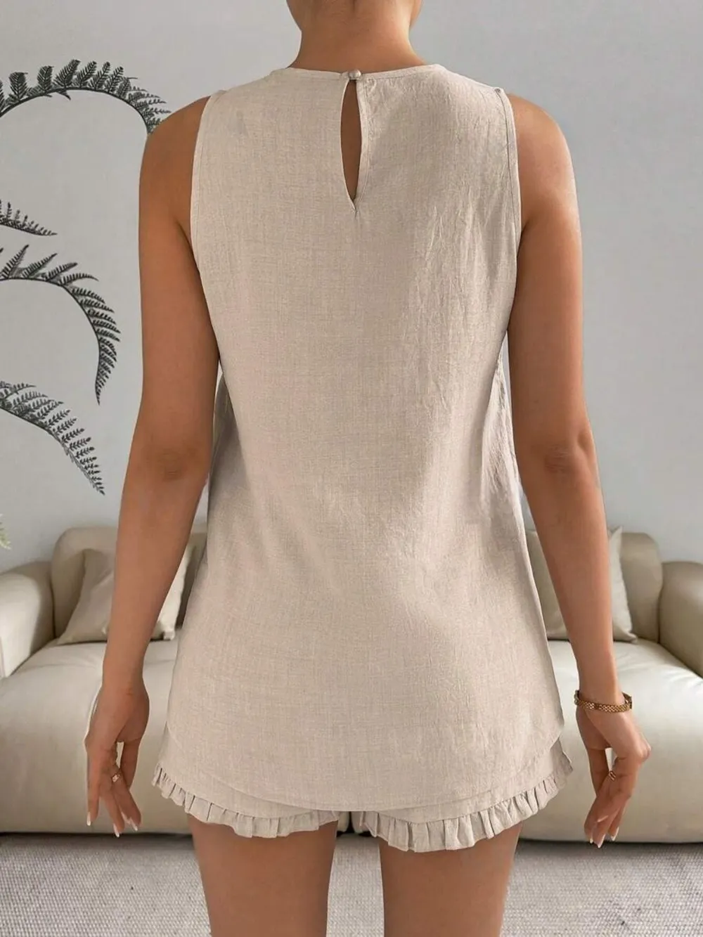 Lace Detail Round Neck Tank and Shorts Set, image 15