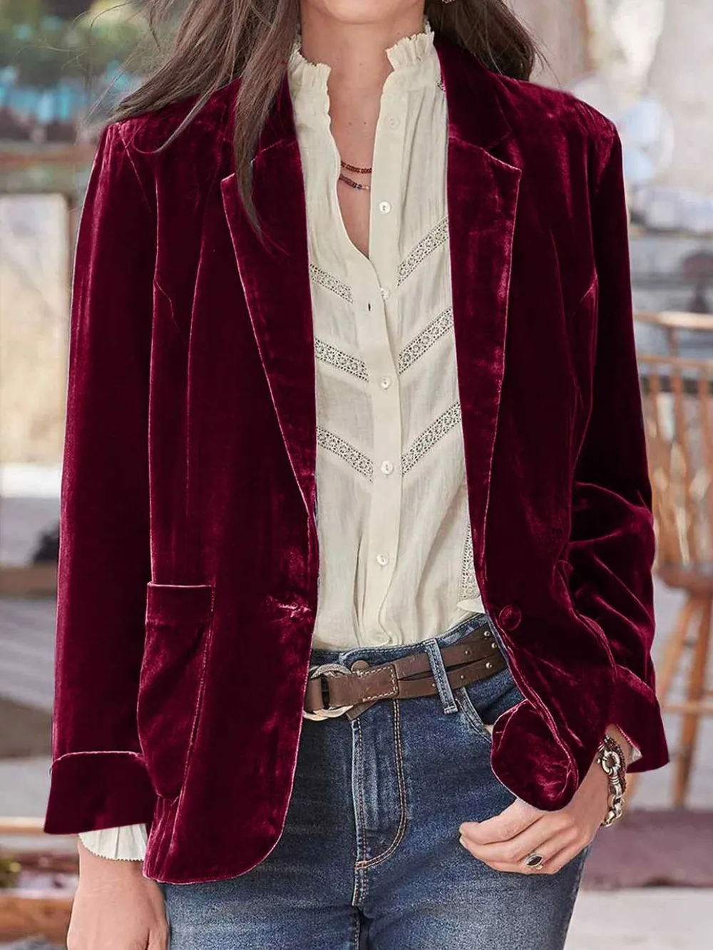 Pocketed Button Up Lapel Collar Blazer, image 11