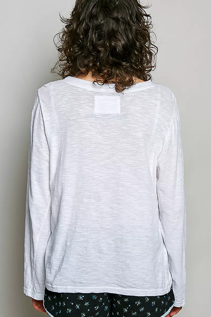 POL Contrast Hand-Stitch V-Neck Lightweight Knit Long Sleeve Top, image 3