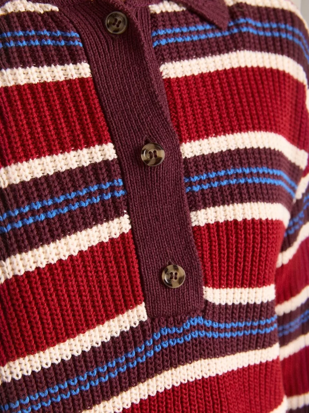 Striped Button Detail Polo Collar Sweater, image 8