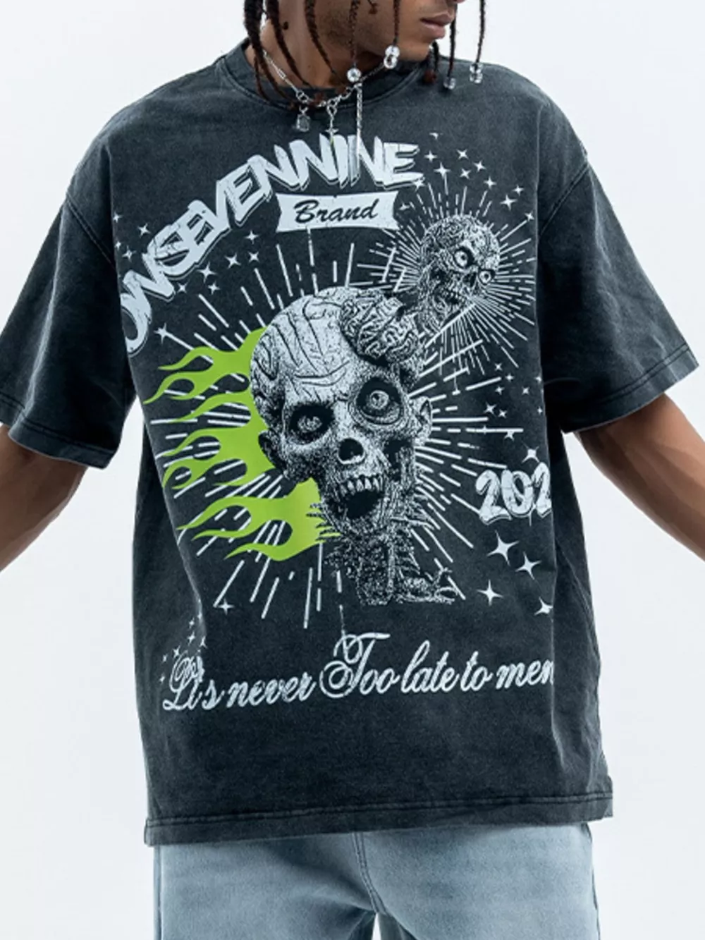 Men's Skull Graphic Round Neck Tee, image 3