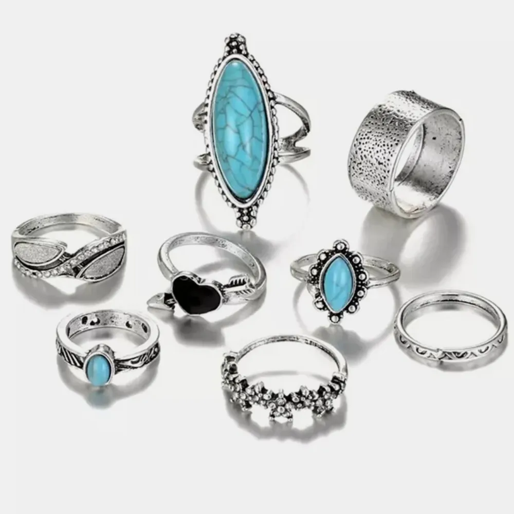 Turquoise Alloy 8-Piece Ring Set, image 4