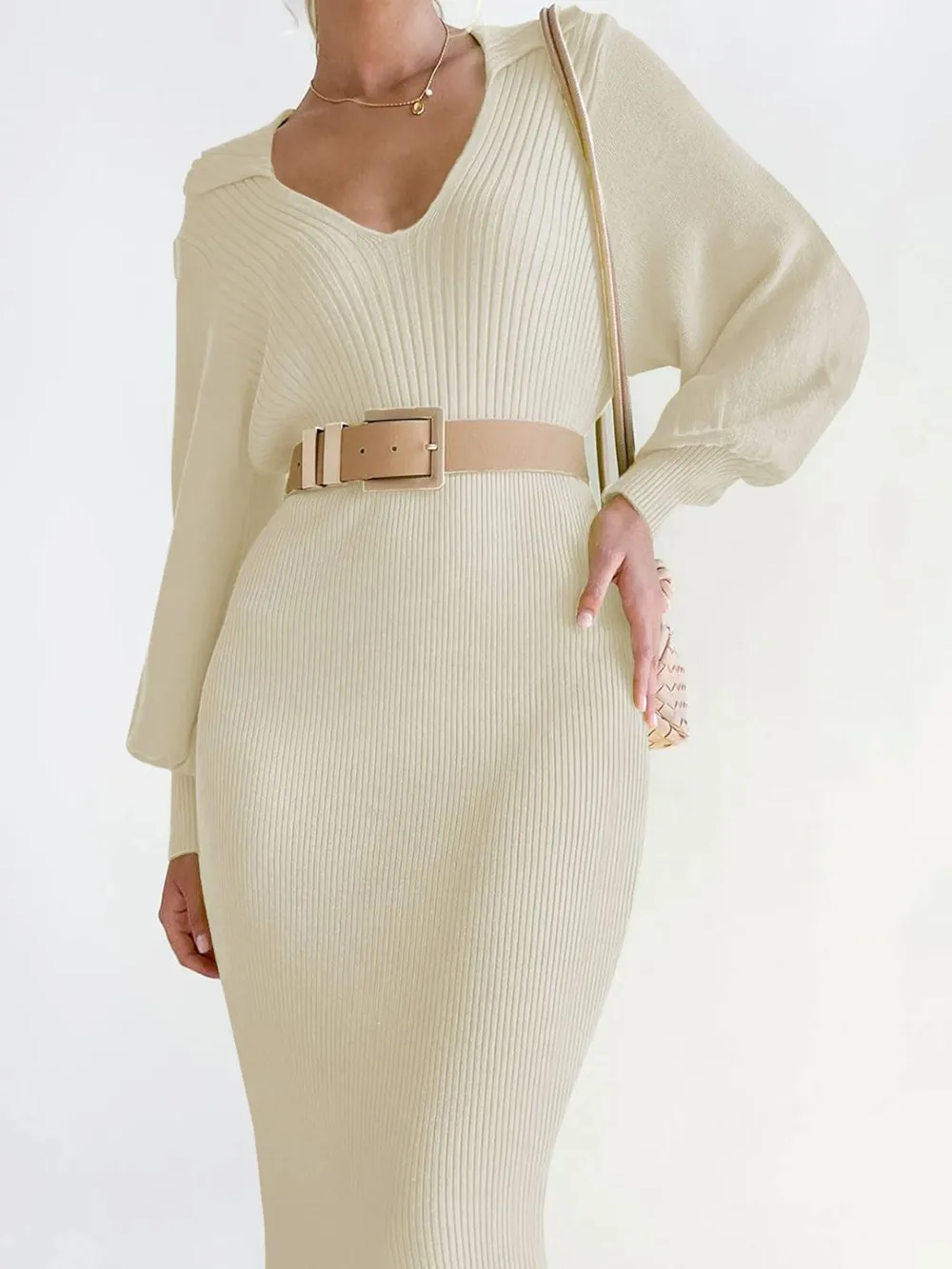 Tied Long Sleeve Wrap Sweater Dress, image 5