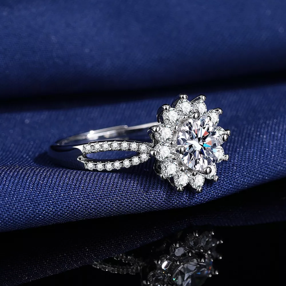 1 Carat Moissanite 925 Sterling Silver Flower Ring, image 4