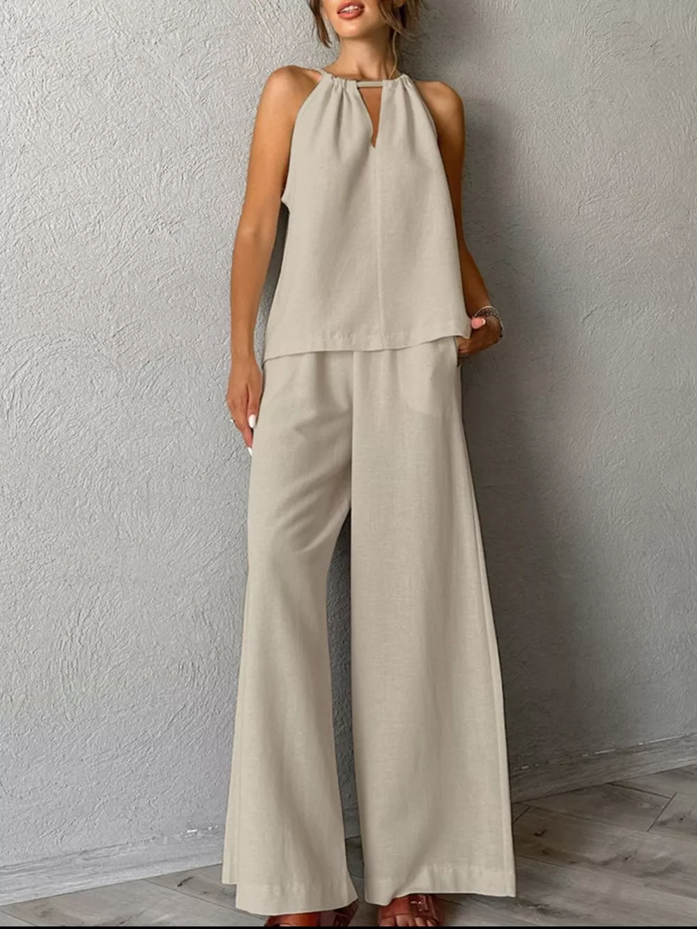 Cutout Tank and Wide Leg Pants Set, image 4