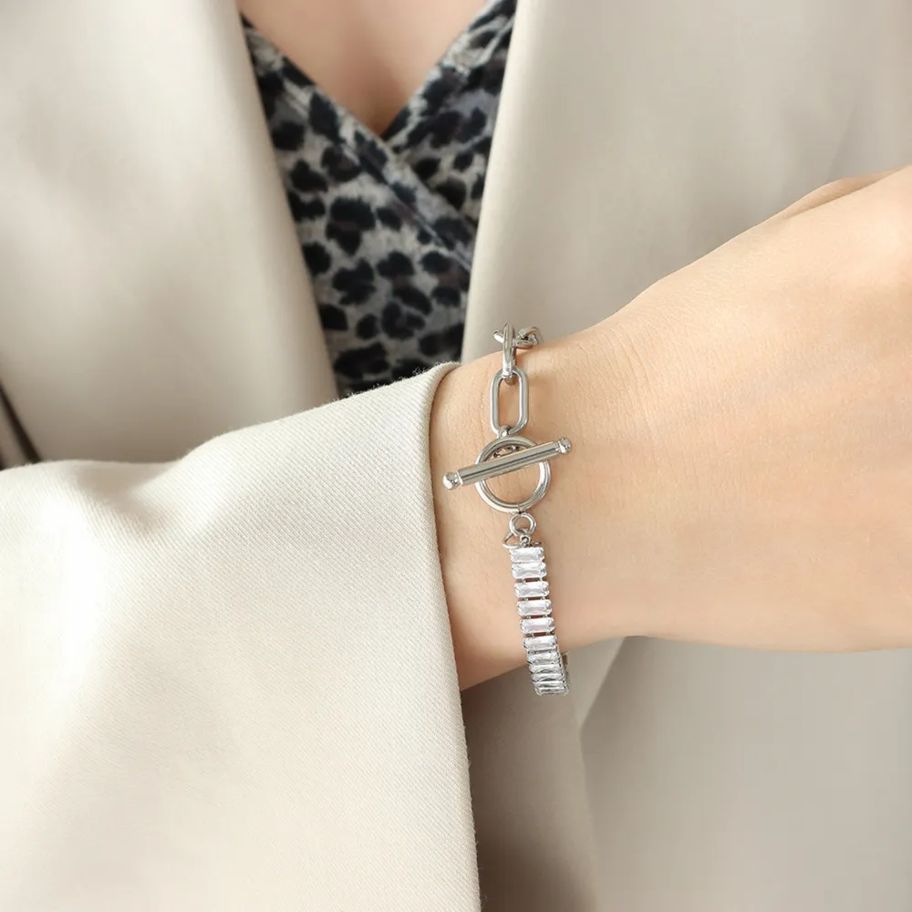 Zircon Titanium Steel Closure Bracelet, image 5