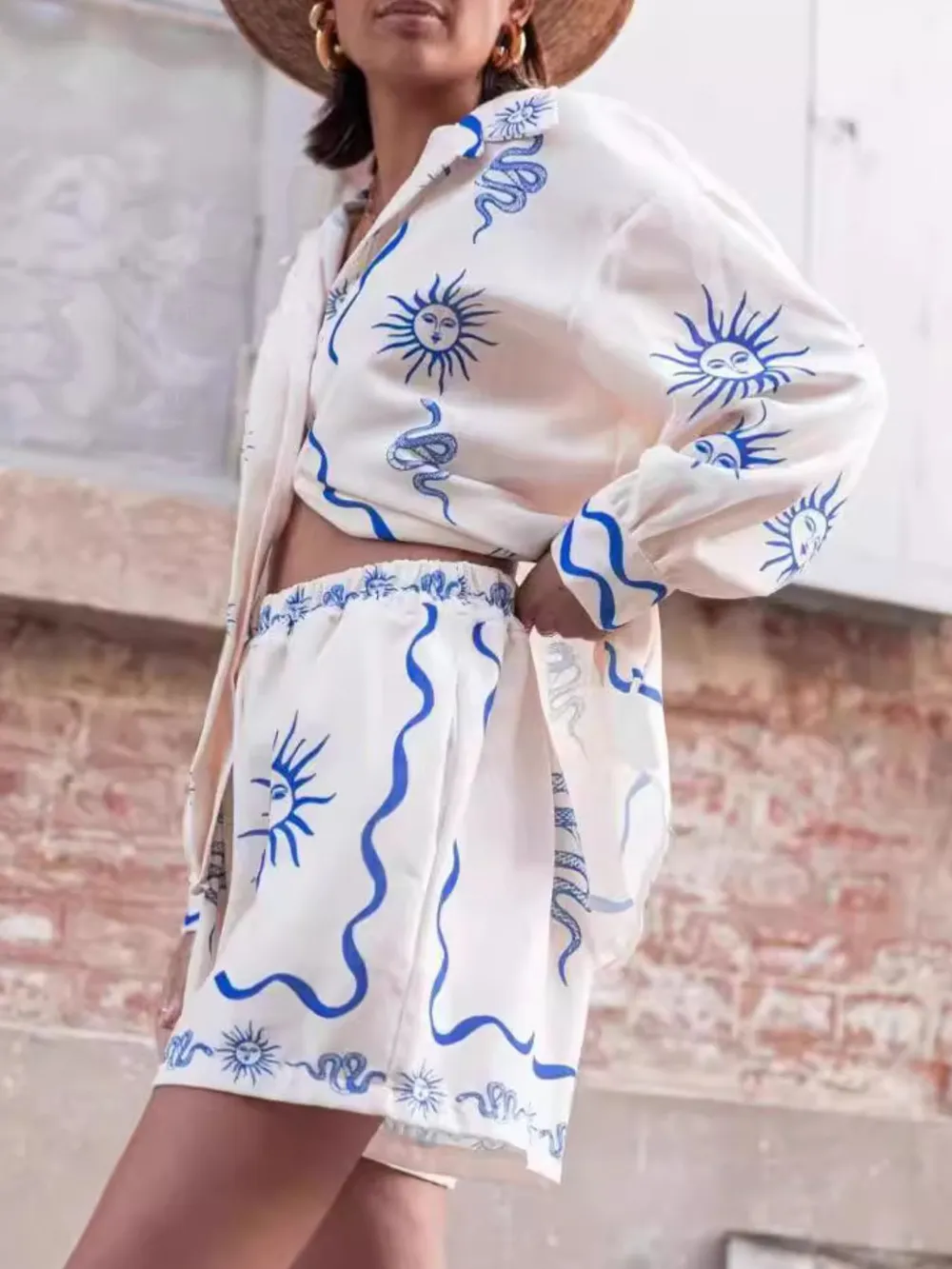 Printed Button Up Shirt and Shorts Set, image 3