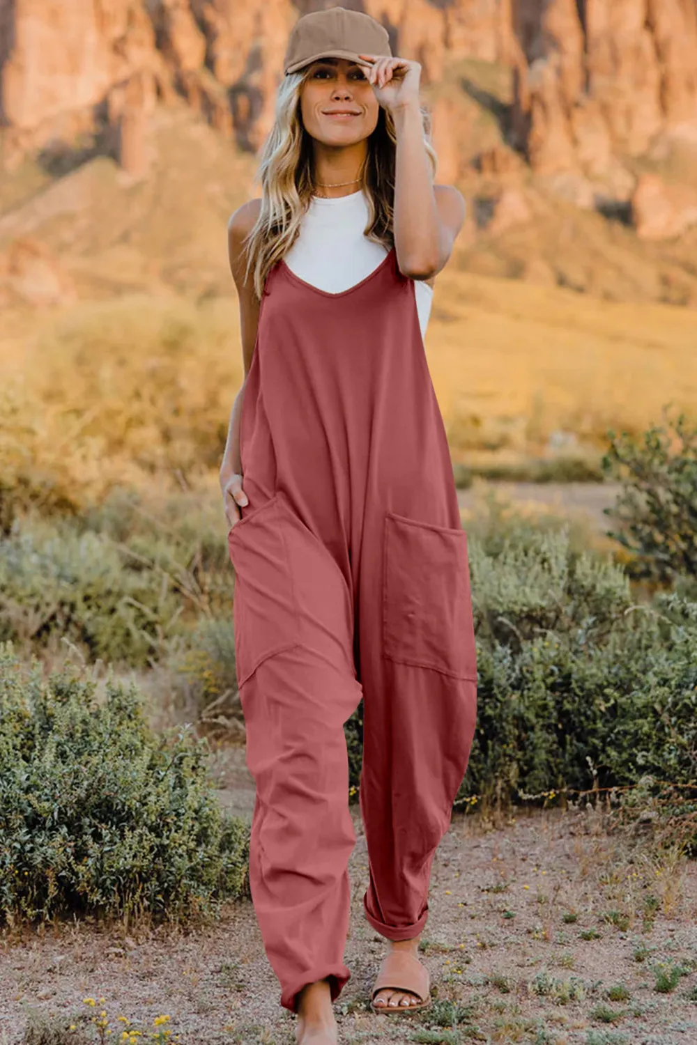 Full Size V-Neck Sleeveless Jumpsuit with Pockets, image 17