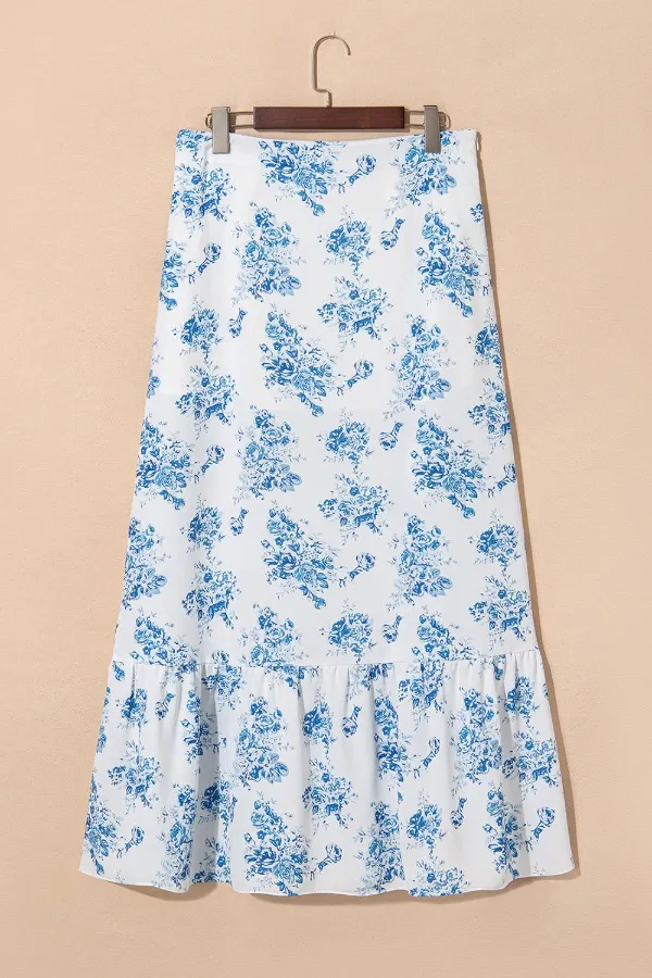 Split Asymmetrical Ruffled Printed Skirt, image 5