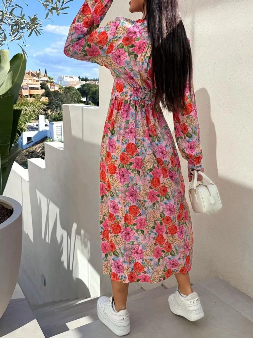 Floral Print Long Sleeve V-Neck Dress, image 5
