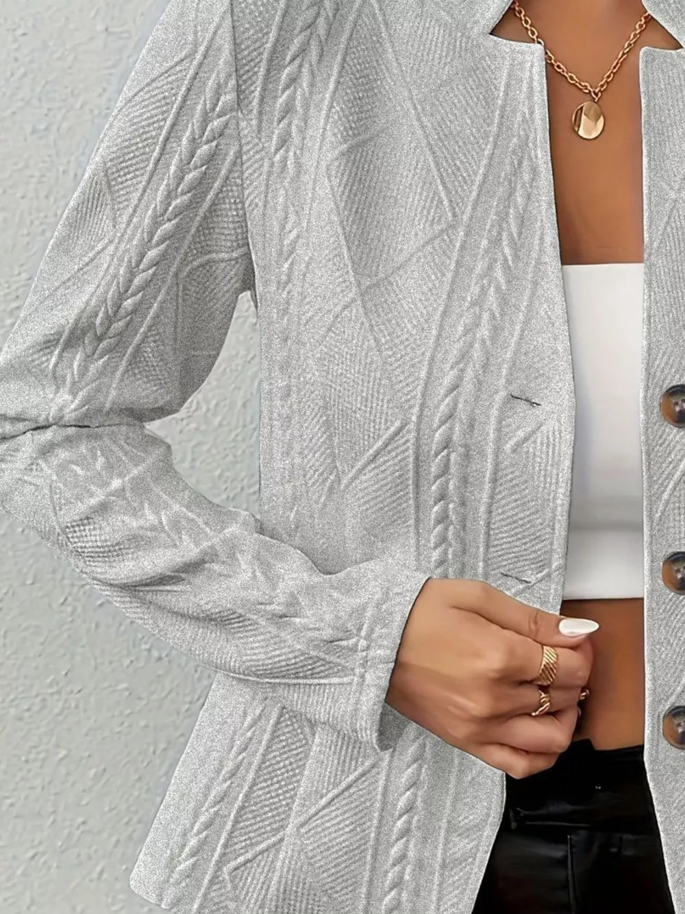 Textured Knit Button-Front Blazer, image 10