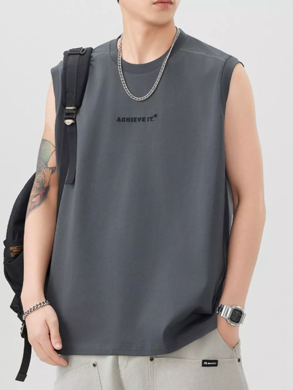 Men's Plus Size Letter Round Neck Tank, image 9