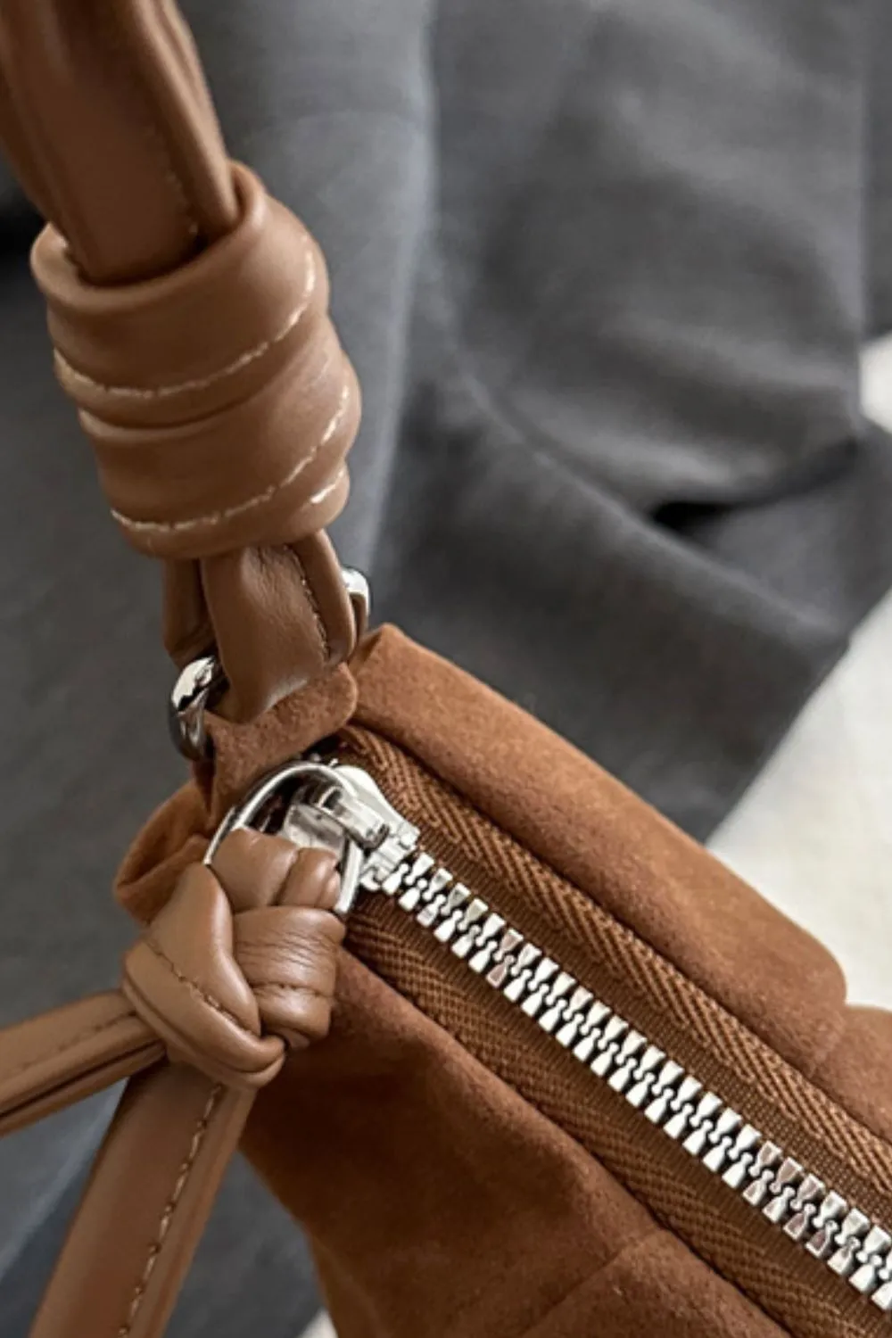 Suede Croissant Shape Shoulder Bag, image 4