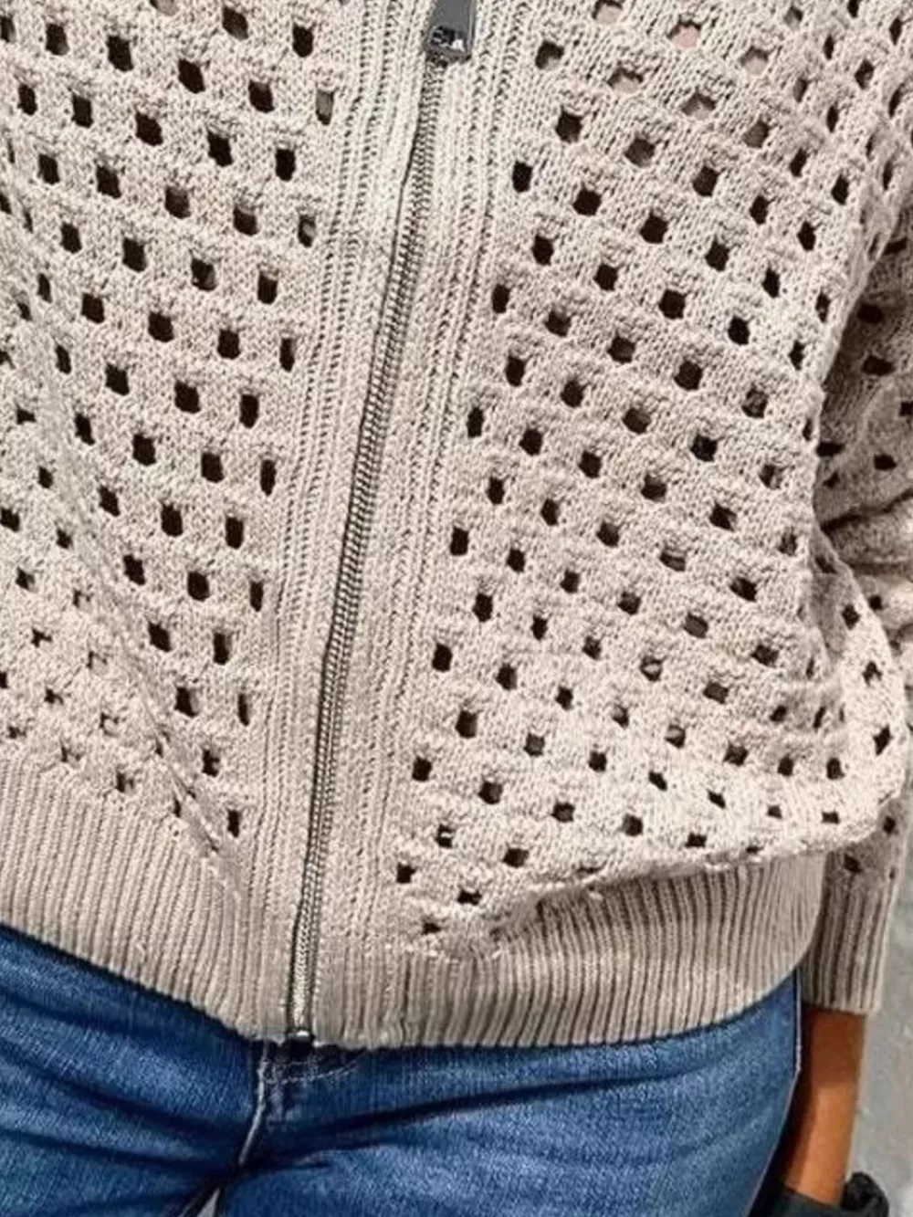 Full Size Crochet Knit Zip-Up Cardigan Plus Size, image 15