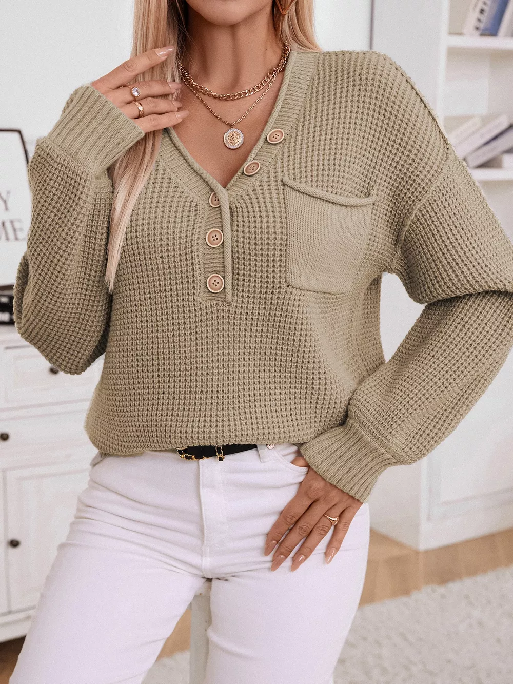 Button Detail Long Sleeve Sweater, image 7