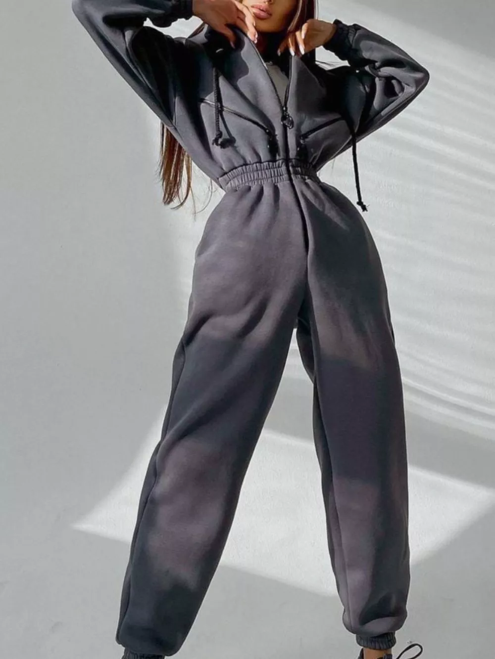 Zip Front Dropped Shoulder Jumpsuit, image 9