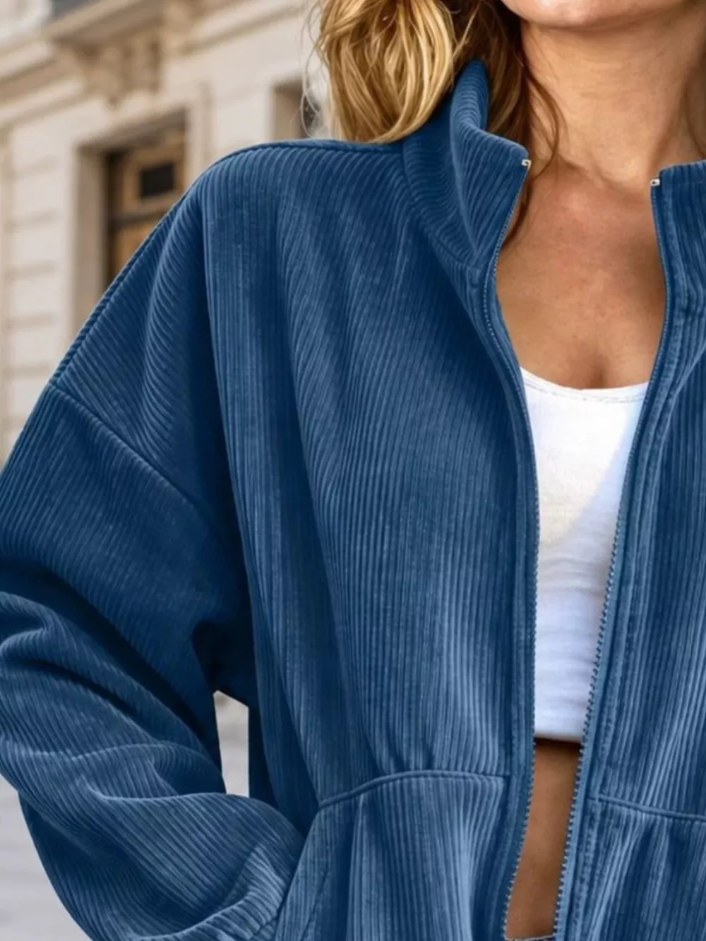 Corduroy Zip-Up Dropped Shoulder Jacket, image 17
