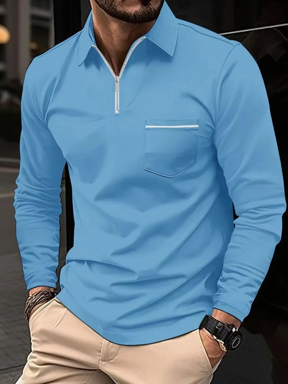 Men's Full Size Collared Neck Long Sleeve Polo Plus Size, image 7