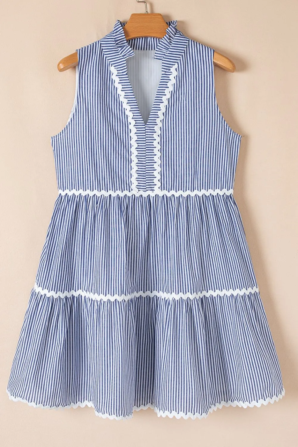 Stripe Sleeveless Notched Ric Rac Mini Dress, image 9