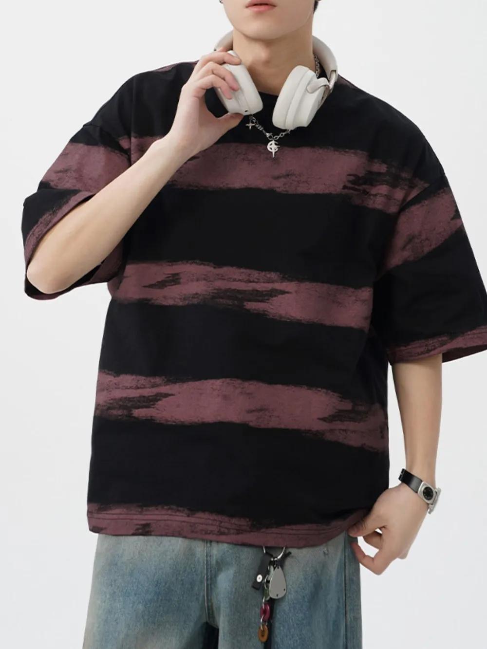 Men's Plus Size Basic style Round Neck Striped T-Shirt, image 9