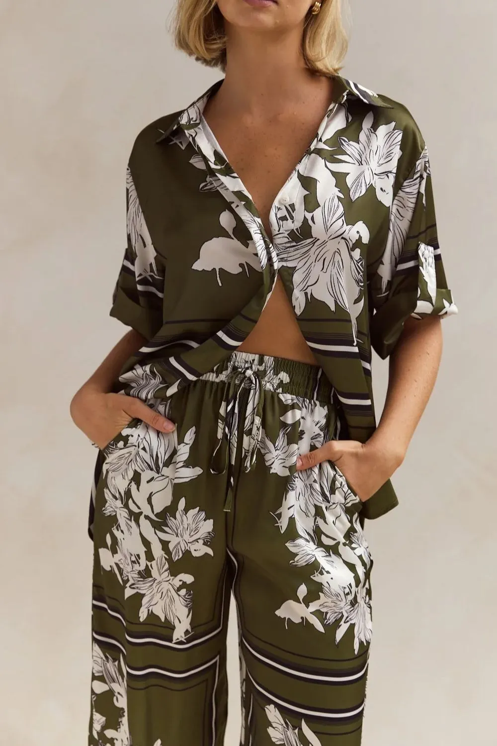 Printed Button Up Shirt and Pants Set, image 10
