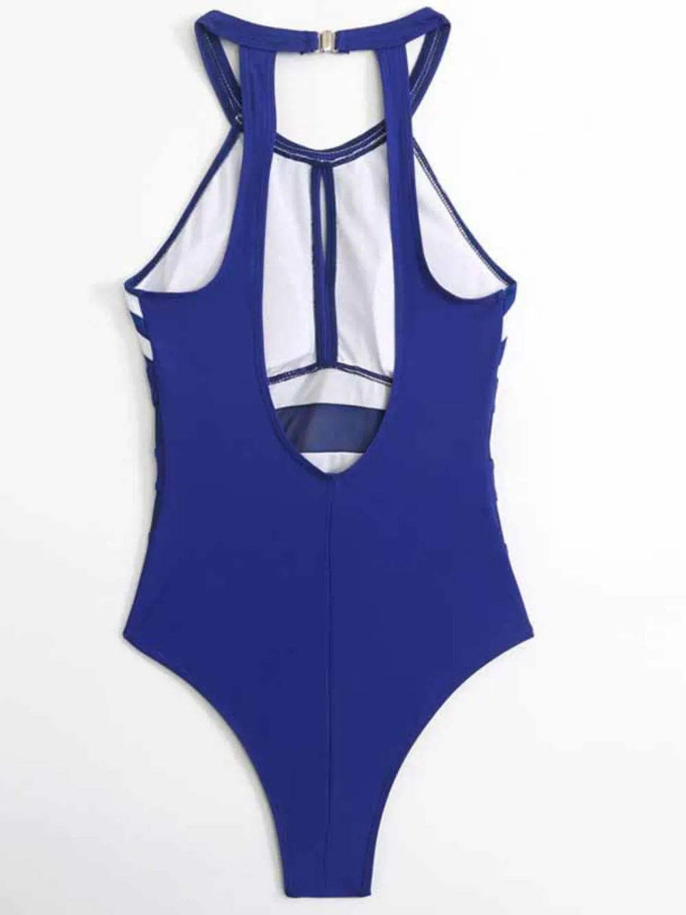 Mesh Detail Backless Striped One-Piece Swimsuit, image 8