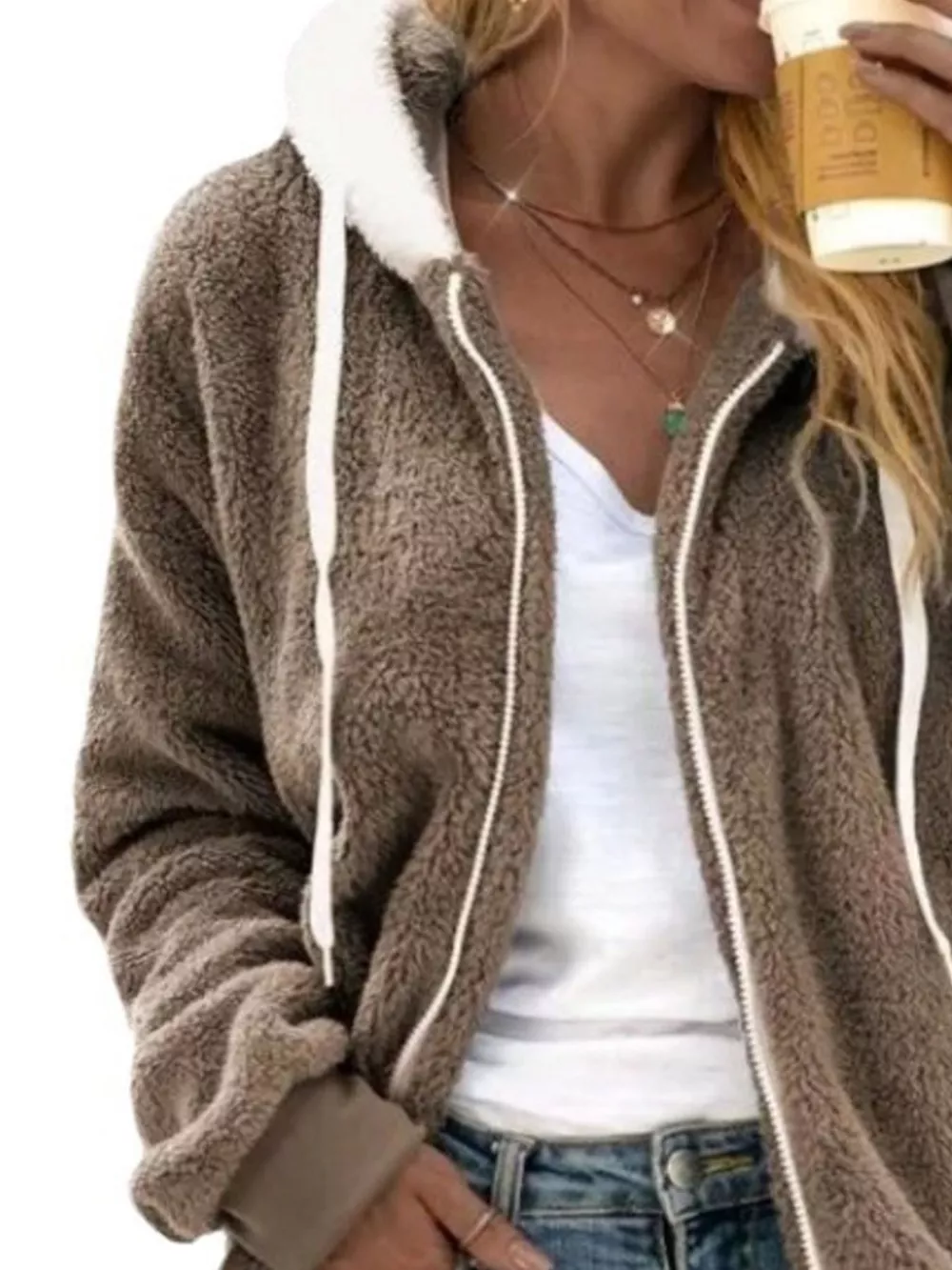Full Size Cozy Fleece Zip-Up Hooded Jacket Plus Size, image 13