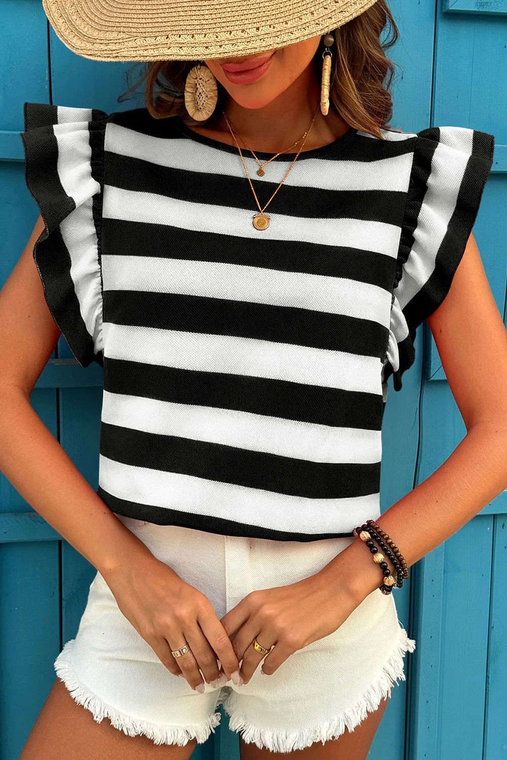 Ruffle Sleeve Striped T-Shirt, image 6