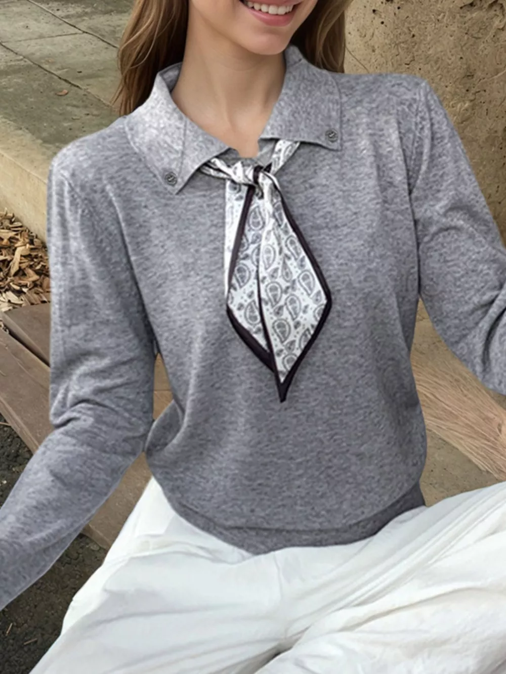 Scarf-Accented Long Sleeve Sweater, image 10