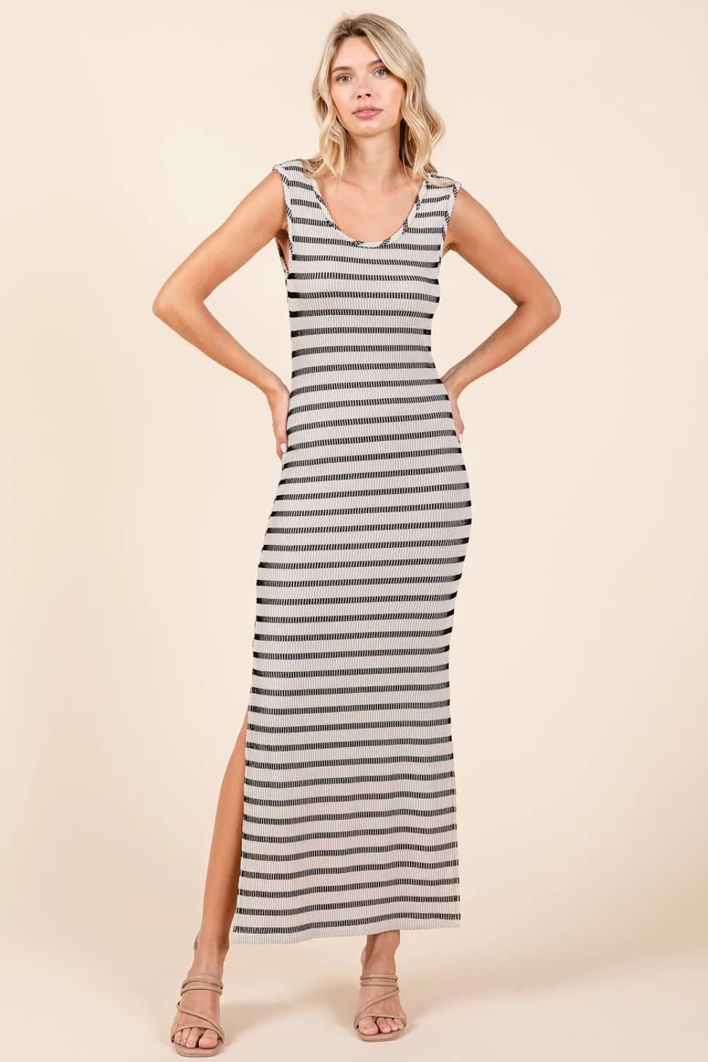 Striped Scoop Neck Sleeveless Maxi Dress, image 6