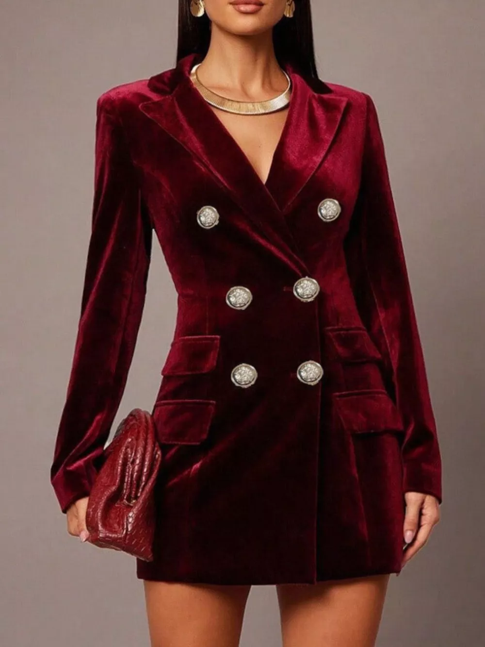 Velvet Double-Breasted Blazer Dress, image 8