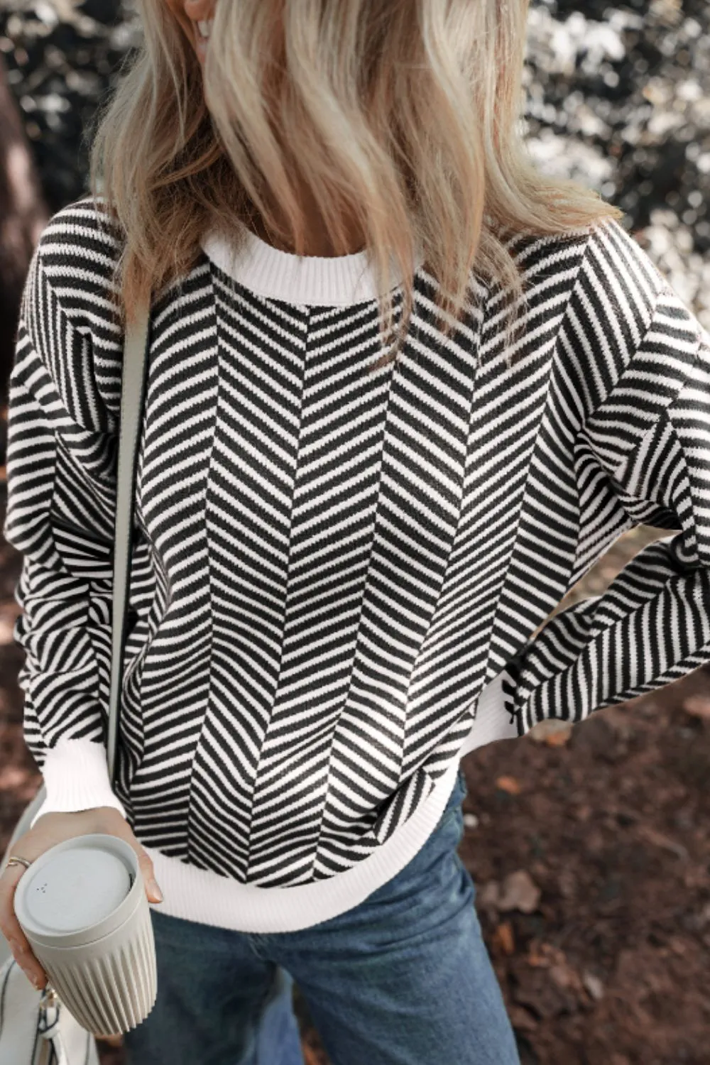 Striped Round Neck Long Sleeve Sweater, image 15