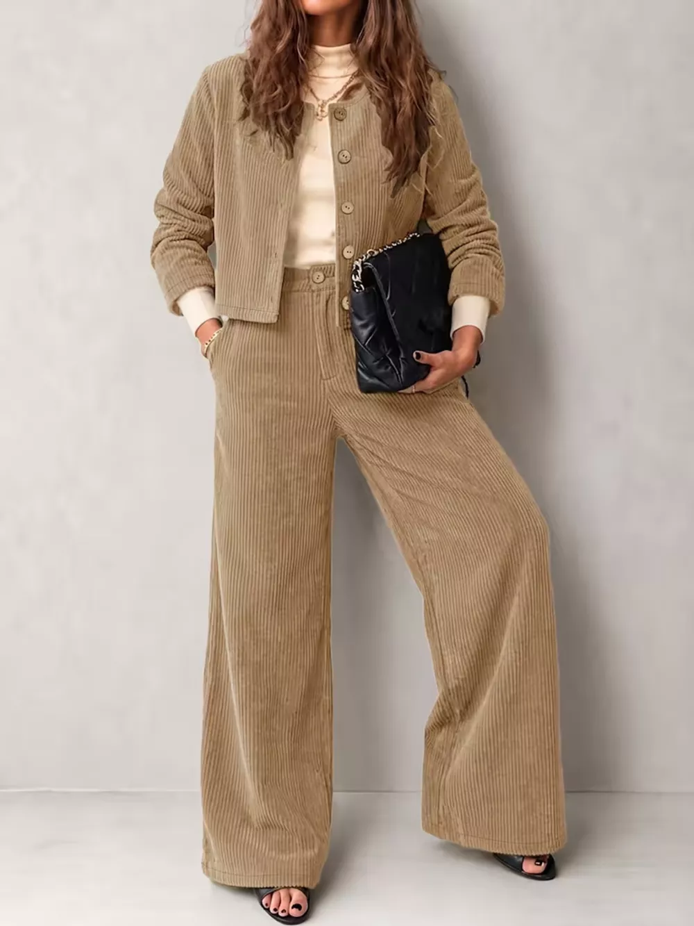 Full Size Corduroy Button-Down Jacket and Wide-Leg Pants Two-Piece Set Plus Size, image 7