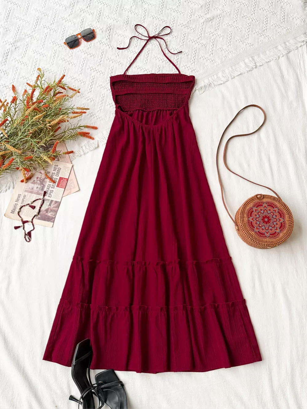 Sweetheart Neck Halter Neck Tiered Dress, image 4