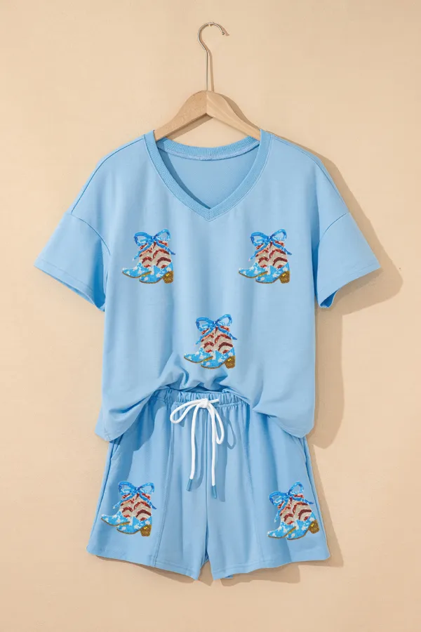 V-Neck T-Shirt and Drawstring Shorts Set, image 2