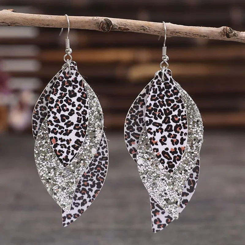 PU Leather Leopard Leaf Earrings, image 4