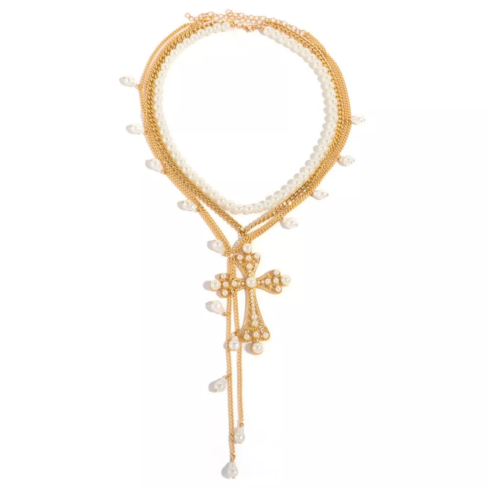 Pearl Cross Pendant Necklace 3 Piece Set, image 9